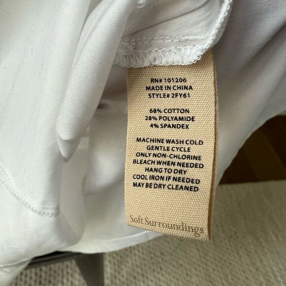 Soft Surroundings Kata Ruffle Collar Shirt 2FY61 White Pearl Buttons L - Picture 8 of 9